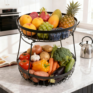 Support de <span class=keywords><strong>cuisine</strong></span> à assemblage sans outil en acier, organisateur de corbeille à fruits à 2 niveaux avec revêtement antirouille - Product Image 1