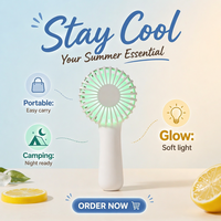 Ventilador de Mano Eléctrico LED Recargable USB, Mini Ventilador Portátil de Viaje, Bonito, de Cuatro Velocidades, de Plástico, para Uso Doméstico y al Aire Libre