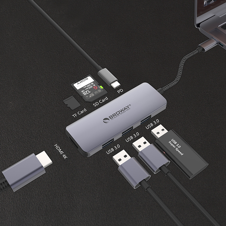 Pulwtop Многофункциональный HDMI1.4 usb c концентратор типа c концентратор компьютера PD3.0 60 Вт док-станция с SD TF кардридер