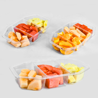 Boîte d'emballage en plastique transparent pour fruits frais coupés, récipient à salade à emporter, à compartiments multiples, refermable, recyclable