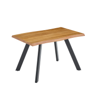 Table à manger avec plateau en MDF et pieds en métal noir, table à manger rectangulaire moderne à bord brut pour la maison et les restaurants
