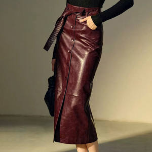 <span class=keywords><strong>Gonna</strong></span> <span class=keywords><strong>Rossa</strong></span> Personalizzata Jancoco a Vita Alta in Vera Pelle per Donne - Product Image 2