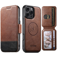 Étui de téléphone SUTENI pour iPhone 18 Pro Max, chargement magnétique sans fil, porte-cartes, support, portefeuille, coque rabattable en similicuir, 17 16 Plus
