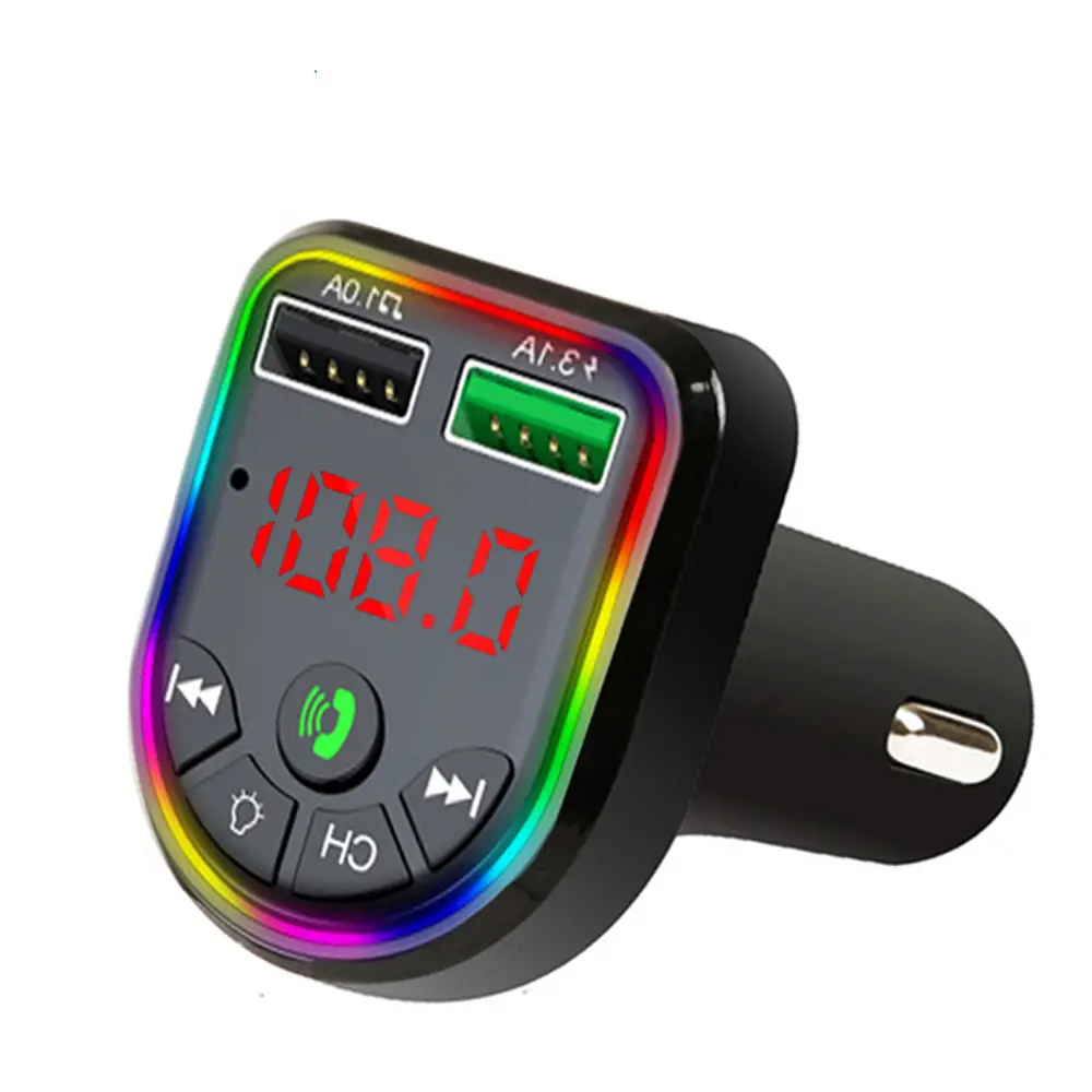 For Bluetooth 5.0 Car charger Kit Handsfree Wireless FM Transmitter Colorful LED Display Bluetooth MP3 Player Dual Port Car Char