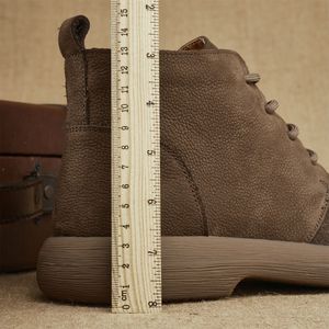 High <b>Top</b> Genuine Cow Leather Boots Round Toe Lace Up Plush Lining Rubber Sole Insulative <b>Walking</b> Shoes Autumn Winter Style - Product Image 2