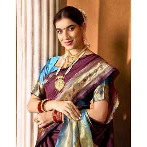 Sari Paithani de Seda Tejida Verde Azulado para Mujer, Estilo Tradicional Indio-Pakistaní, Secado Rápido, para Todas las Estaciones, Bodas, Fiestas, Étnico - Product Image 5
