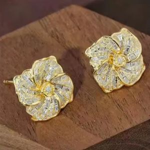 Pendientes de Flor Galsang con Diamantes Naturales de 1.2ct, Oro 18K, Moda Xinfly, Oro Real AU750, Joyería Personalizada para Mujer - Product Image 1