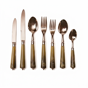 <b>Vintage</b> Flatware Set With Horn Handles High Mirror Polish Stainless Steel <b>Cutlery</b> Elegant Dining Essentials Dishwasher Safe - Product Image 1