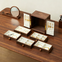 Tancy EJS-011XC Armoire à bijoux simple à double porte, coins arrondis, en noyer, personnalisable, avec fermeture magnétique, miroir, boîte à bijoux avec serrure