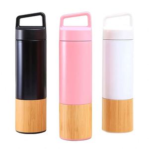 Bamboo Base Insulated Water <b>Bottle</b>, Stainless Steel Vacuum <b>Flask</b> with Handle Lid - Product Image 5