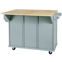 Chariot îlot de cuisine Blue Drop Leaf sur 5 roues avec armoire de rangement et 3 tiroirs pour salle à manger