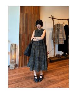 Robe d'été sans manches à carreaux, style vintage haut de gamme, patchwork, Qingling - Product Image 5