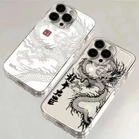 Étuis de téléphone pour iPhone 15 Pro Max 14 11 12 13 Mini XR XS 7 8 6 6S Plus SE 2020 2022 Dragon chinois souple clair housse en TPU