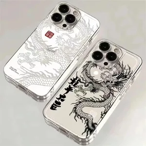 Fundas de teléfono para <span class=keywords><strong>iPhone</strong></span> 15 Pro Max 14 11 12 13 Mini XR XS 7 8 6 6S Plus SE 2020 2022 dragón chino funda de TPU transparente suave - Product Image 3