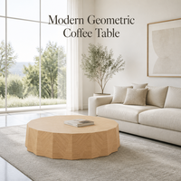 Table basse minimaliste en bois avec base multi-facettes, texture de placage de bois complexe, meuble d'appoint pour salon