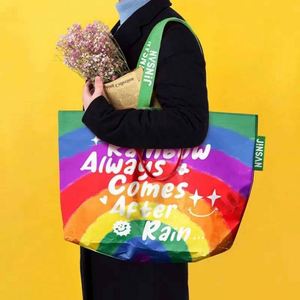 Hand Woven Bag Custom Laminated Plastic Advertising Large Capacity Gift Bag Clothing Shopping Woven Tote Bag in Stock - Product Image 3