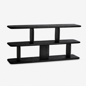 Custom Modern Style Living Room Bookshelf Open Rack Freestanding Black <b>Solid</b> <b>Wood</b> Low <b>Bookcase</b> - Product Image 1