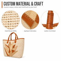 Sac fourre-tout tissé à la main 3469, style bohème, avec appliques et garnitures en cuir PU, en raphia, pour femme, sac de plage en paille, sac à bandoulière surdimensionné, élégant, pour l'été, vente en gros