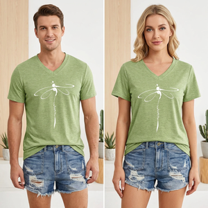 Women Dragonfly Print V Neck Short Sleeve Cotton T Shirt Loose Fit Casual Summer <b>Top</b> - Product Image 5