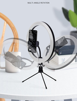Anneau lumineux selfie en plastique de 10 pouces avec trépied de 210 cm, température de couleur réglable, mini portable pour diffusion en direct et maquillage