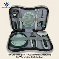 Kit de toilettage pour animaux de compagnie, 8 pièces, brosse pour chien et chat, peigne, coupe-ongles, ciseaux, étui, vert sauge, professionnel, pour la maison, les voyages, portable