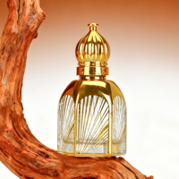 Vente en gros de flacons d'huile essentielle en verre de haute qualité de 15 ml en métal doré avec un design arabe Atar, flacons de parfum