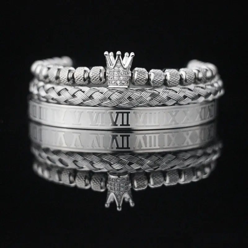 New Fashion stainless steel cubic zirconia bracelet with crown