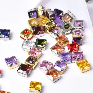 超级闪亮金银爪方形锆石宝石缝制水晶水钻服装项链缝制配件