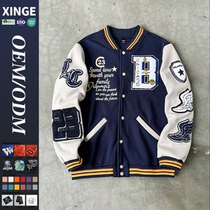 Veste de baseball streetwear personnalisée avec patchwork, design coloré, lettrage graphique, broderie, impression, coupe-vent d'hiver pour homme - Product Image 1