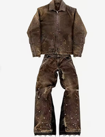Costume en jean décontracté slim fit pour homme sur mesure |   Veste en jean marron grande taille |   Logo disponible