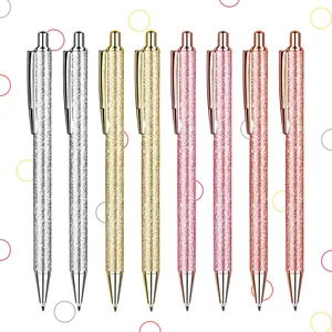 Penna glitterata forniture scolastiche a sfera penne personalizzate con Logo a buon mercato carino penna a sfera di lusso in metallo novità inchiostro filatura promozionale