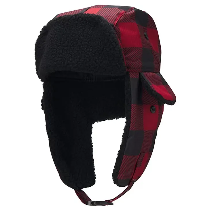Custom Checked Men's Winter Hat Russia Style Ushanka Trapper Bomber Cap with Ear Flaps
