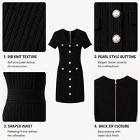 Nouvelle Robe Midi Moulante Tricotée de Qualité Supérieure pour Femme, Col en V, Manches Courtes, Fermeture Éclair, Printemps-Été, Tendance et Élégante