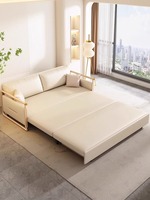 Sofá cama doble multifuncional de madera maciza, nuevo almacenamiento de estilo chino, tela de garra de gato, esquema de Color cremoso para salas de estar pequeñas