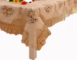 White fabric handmade crochet hollow Ribbon embroidery tablecloth Pastoral coffee table cloth Cotton lace tablecloths