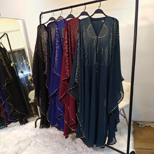 2258# Ramadan Luxury Arabic Bat Sleeves Abaya With Hat Rhinestone Beaded Pearls <b>Maxi</b> Dresses Abaya Kimono Muslim 2020 - Product Image 5