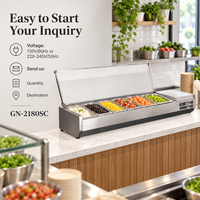 Barre de préparation pour buffet, extra longue 2180 mm, 1/3 GN, pour ligne de préparation de burritos et poke