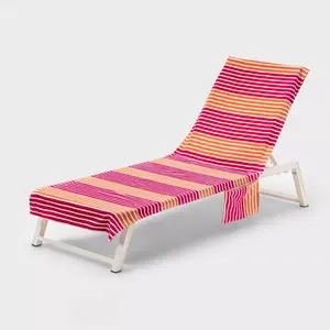 新口袋休息室条纹沙滩椅毛巾包弹力定制设计棉质沙滩椅套