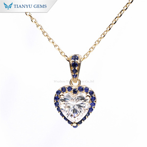 Tianyu 10K 14K 18K kadınlar için gerçek altın büyüleyici zincir kolye 6.5MM kalp kesim moissanit Lab safir Corndum kolye - Product Image 1