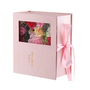 Premium clear window everlasting soap flower custom gift box for birthday valentine Mother's day