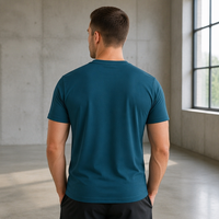 T-shirt de sport pour homme, séchage rapide, anti-plis, respirant, 100% coton, impression par sublimation, cyan foncé, doux, personnalisable, pour le travail en extérieur