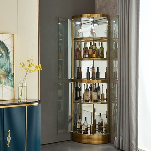 Présentoir en verre dans le coin du mur du <span class=keywords><strong>salon</strong></span> en acier inoxydable or armoire à vin <span class=keywords><strong>bar</strong></span> - Product Image 3
