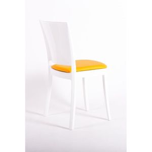 Sedia Lucienne in policarbonato bianco con cuscino in ecopelle nabuk schienale giallo/arancione per salotti modello 15C2003-1 - Product Image 5