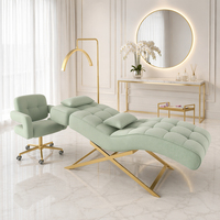 Lit de luxe pour extensions de cils avec chaise, ensemble complet, hauteur réglable, design ergonomique incurvé, pour salon de beauté et studio, en cuir PU
