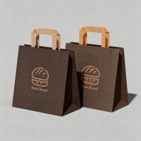 Sacs en papier kraft personnalisés avec logo OEM, poignées plates en corde, pour emballage alimentaire à emporter, sacs de vente au détail et de shopping