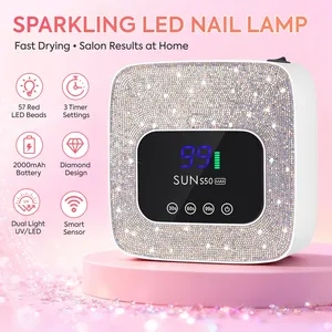 Sparkling Diamond LED Nail <b>Lamp</b>: Cordless Rechargeable 57-Bead UV/LED Dryer <b>with</b> Smart Sensor & 3-<b>Timer</b> Settings - Product Image 2