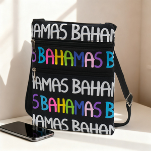 Sac bandoulière souvenir en toile avec imprimé nom de ville coloré et vibrant, pochette de voyage pour femme, idéal pour les vacances et les festivals de musique - Product Image 5