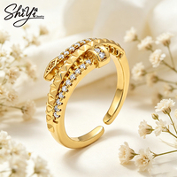 Bague en laiton motif serpent plaqué or 14 carats, anti-ternissement, double couche, réglable, unisexe, vente en gros, personnalisable Shiyi SY