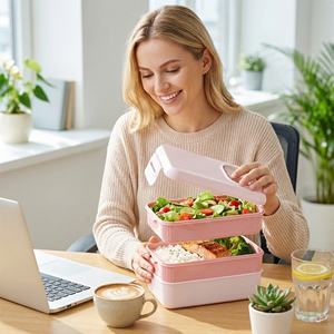 Boîte à bento anti-fuite empilable de qualité alimentaire, compatible <span class=keywords><strong>micro</strong></span>-ondes, avec compartiments, pour le travail, l'école, les pique-niques - Product Image 5