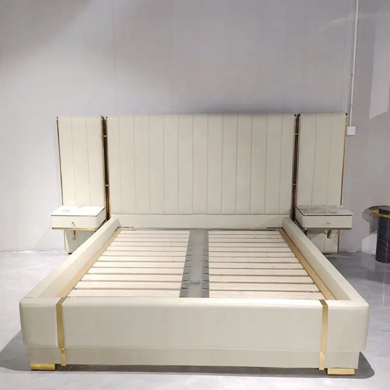 Modern Lederen Gestoffeerde Villa Bed Nieuwste Design Bed Kingsize Premium Luxe Tweepersoonsbed